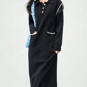 Black Long Sleeve Polo Dress